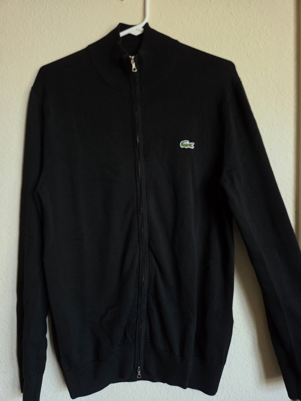 Lacoste Black Zip-Up Cardigan Sweater
